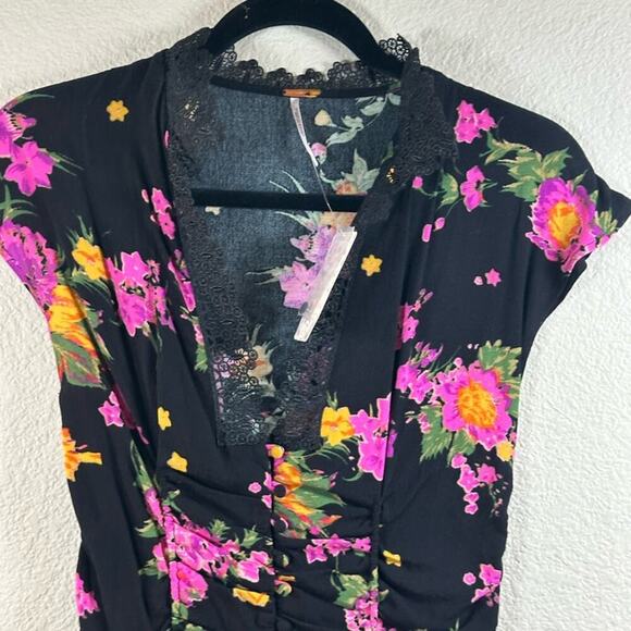 Free People Alora Black Floral Print Mini Dress - Picture 14 of 14